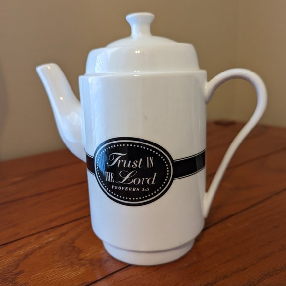 Trust in the Lord Black & White Teapot/Coffee Pot Proverbs 3:5 Pitcher - Picture 4 of 12